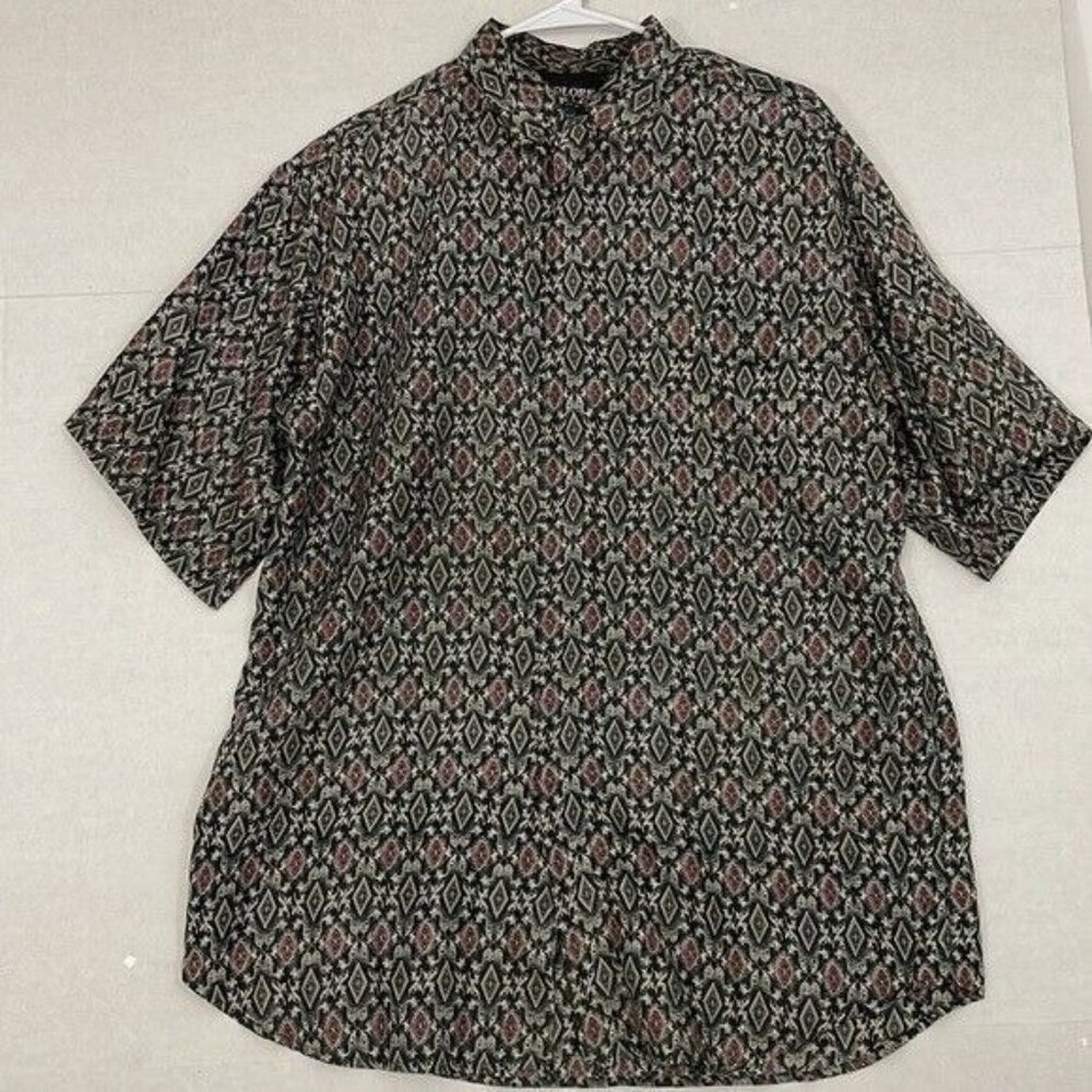 Colore Italia Silk Shirt, Short Sleeves, Hidden Buttons, Oversized Medium